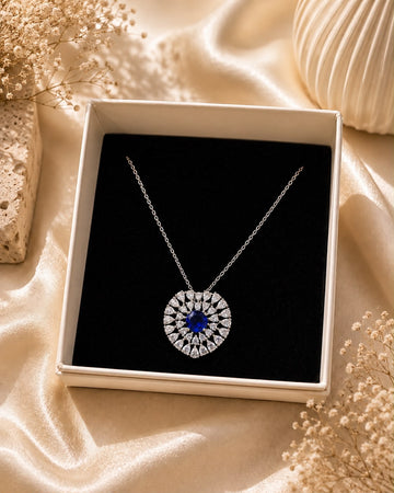 Sapphire Radiance Halo Pendant Set