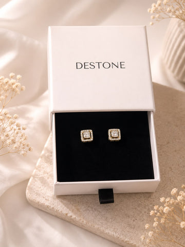 Princess Cut Halo Stud Earrings