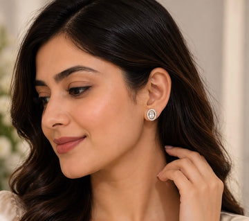 Aurielle Oval Halo Stud Earrings in 925 Sterling Silver