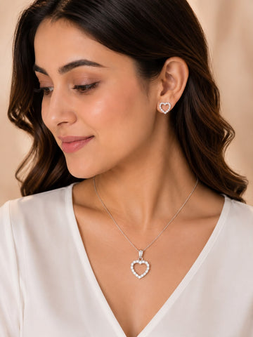 Everheart – 925 Sterling Silver Heart Necklace & Earrings Set