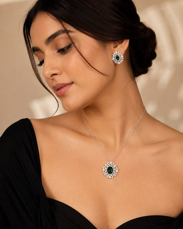 Emerald Sparkle Necklace Set – 925 Sterling Silver