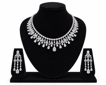 Pear Chandelier – 925 Sterling Silver Pear Drop Chandelier Necklace & Earrings Set