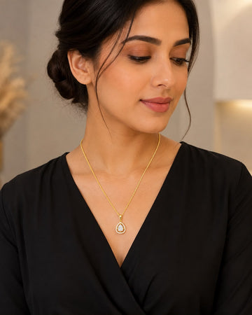 Elara Pear Polki Pendant | 925 Sterling Silver Necklace